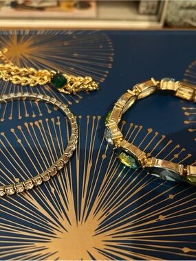 Gold-Tone Bracelet Set with Green and Clear Stones